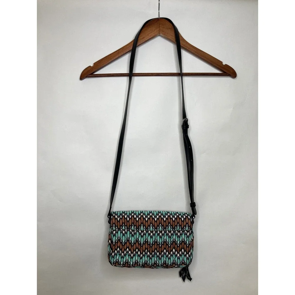 Vera Bradley All In‎ One Crossbody Wallet Ikat Diamonds Black Teal Quilted Bag